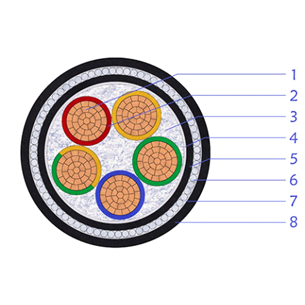 كابل طاقة مدرع Cu/XLPE/PVC/SWA/PVC (2–5 نواة، 0.6/1 كيلو فولت)